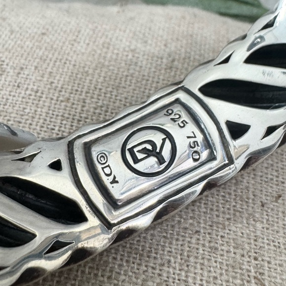 David Yurman 15MM Waverly Smokey Quartz Cable Cuff Bracelet .925/18K Gold - Picture 6 of 7